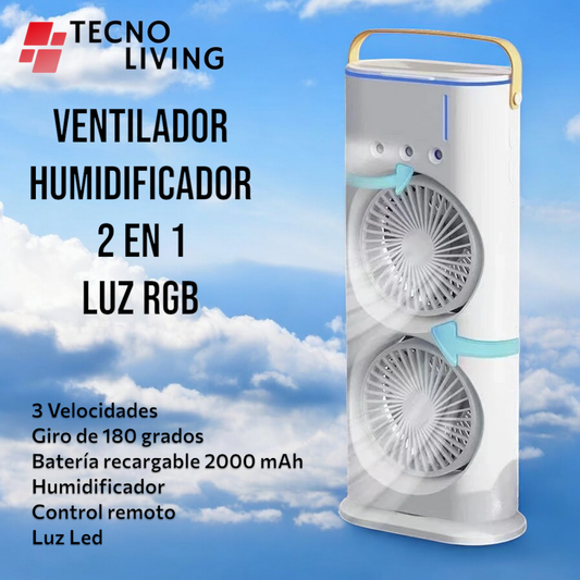 Ventilador Doble aire CoolAir 180º 3 en 1 con Humidificador